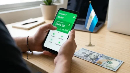persona sosteniendo celular con ambas manos y cantidad en dolares cfra en la pantalla