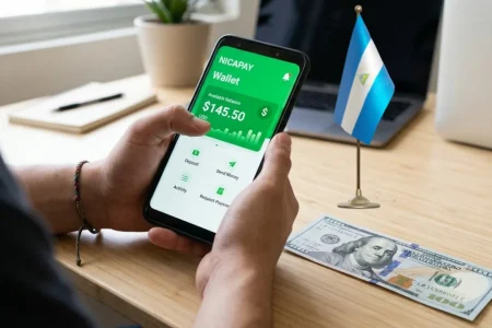 persona sosteniendo celular con ambas manos y cantidad en dolares cfra en la pantalla