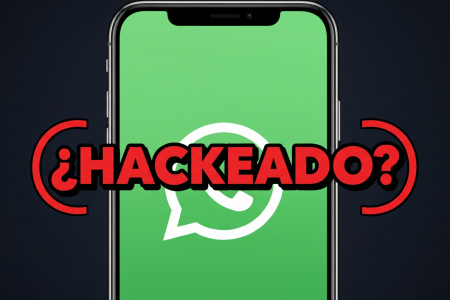 Celular mostrando la aplicaci&oacute;n WhatsApp con un mensaje de alerta de hackeo